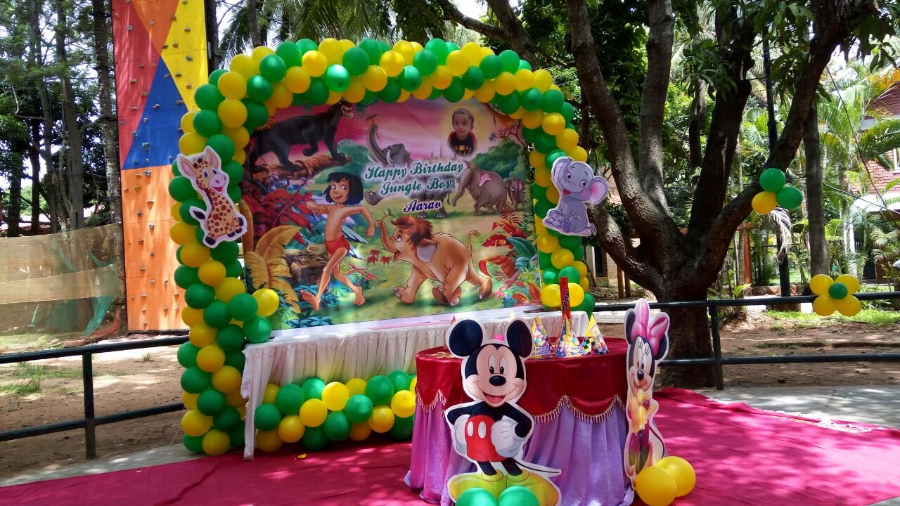 Jungle book theme banner birthday party balloon decorators Bangalore
