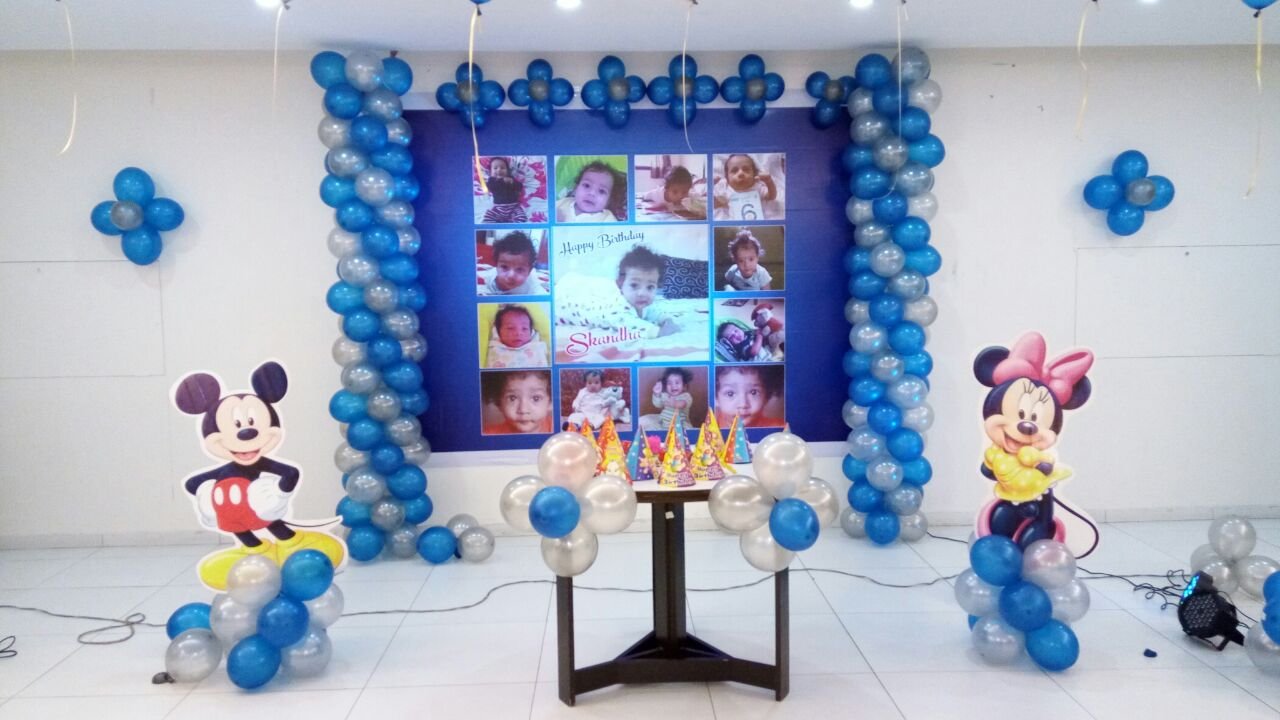 Baby photo collage birthday party balloon decorators Bangalore