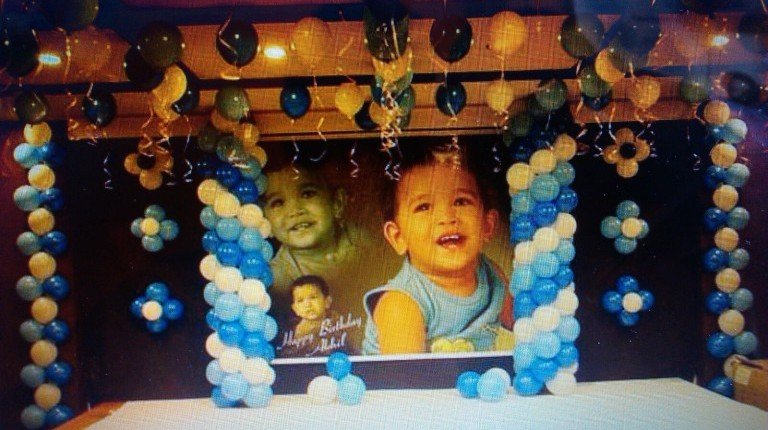 Baby photo banner Birthday party balloon decorators Bangalore