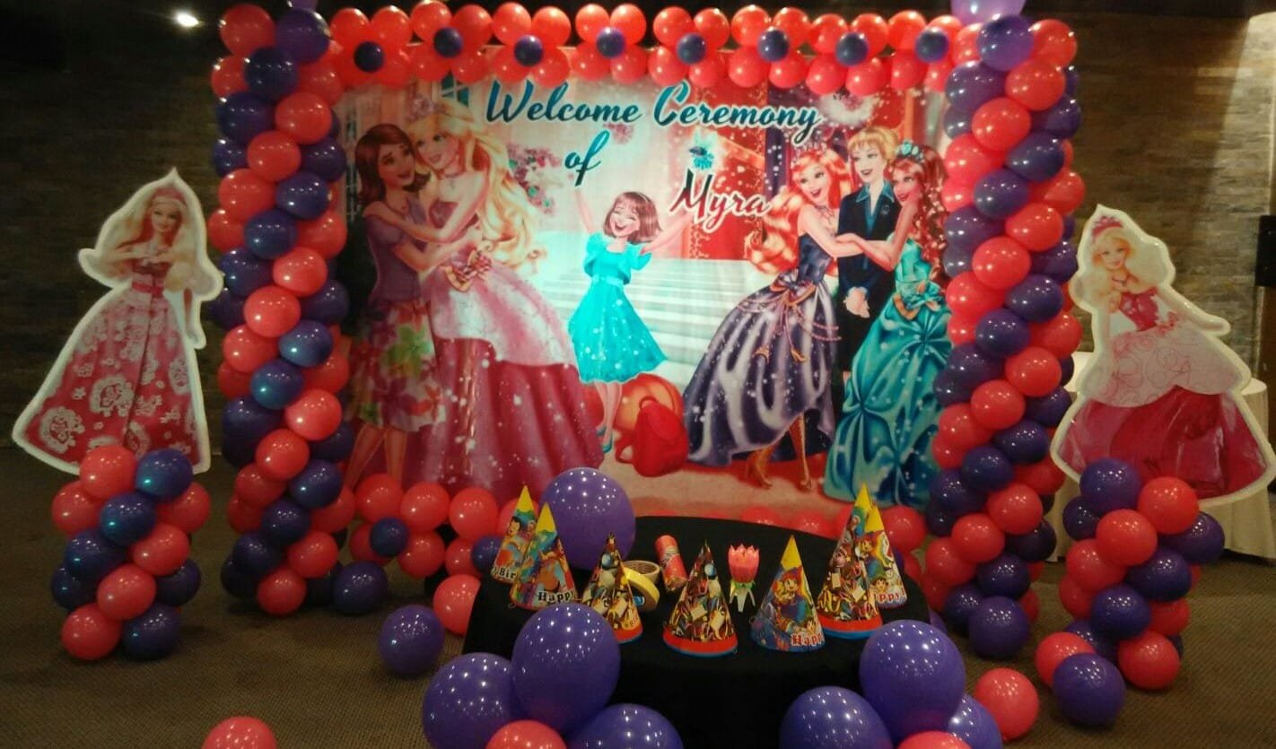 Barbie princess theme banner birthday party balloon decorators Bangalore
