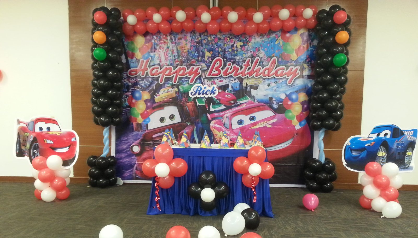 Cars theme banner birthday party balloon decorators Bangalore