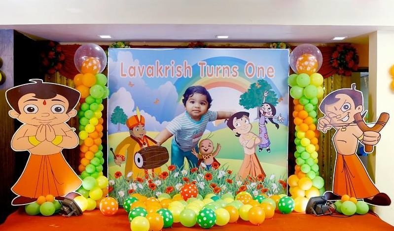 Chota bheem theme banner birthday party balloon decorators Bangalore