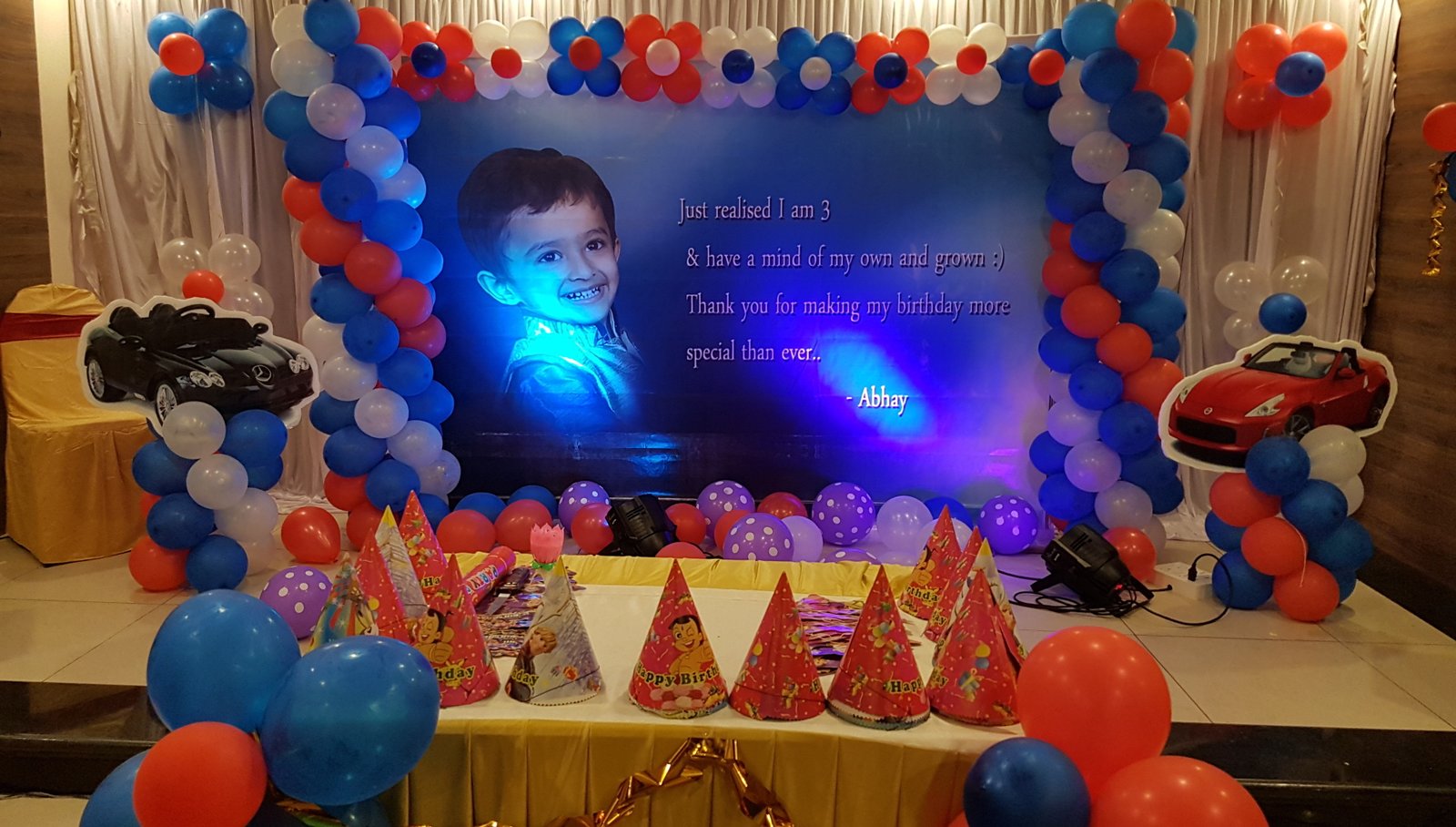 Cars theme birthday party balloon decorators Bangalore