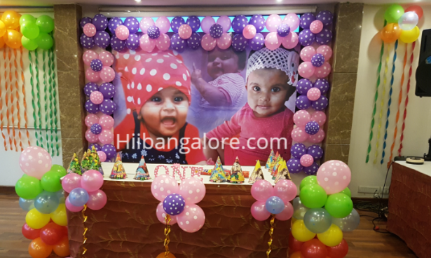 Baby photo banner birthday party balloon decorators Bangalore