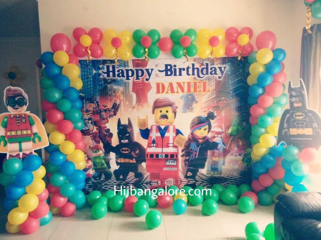 Lego city theme banner birthday party balloon decorators Bangalore