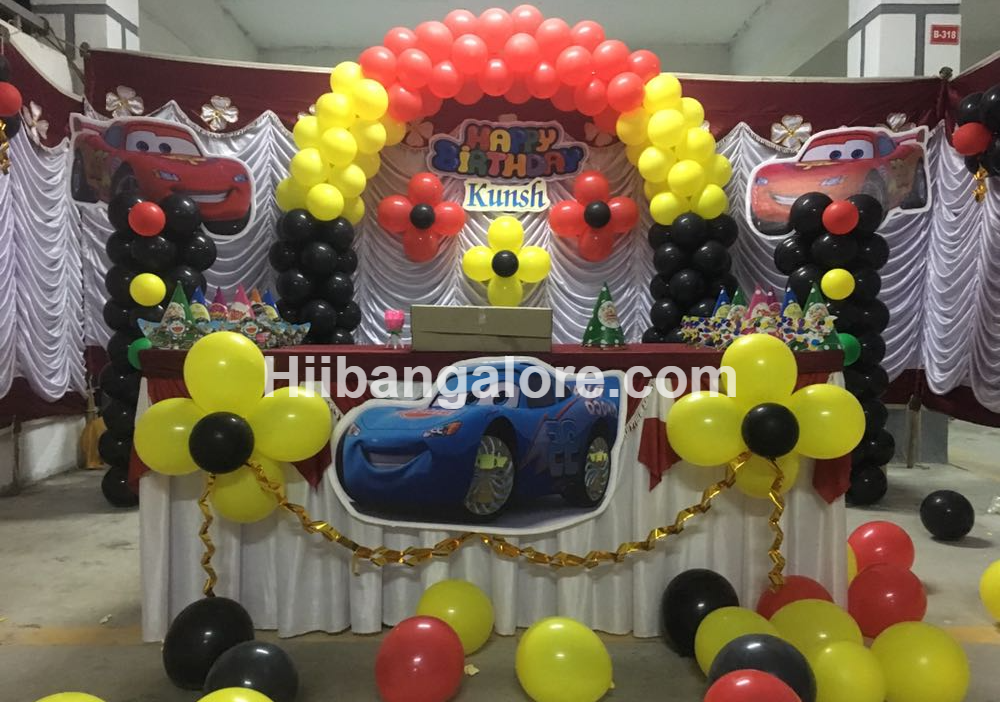 Simple Cars theme balloon decorators Bangalore