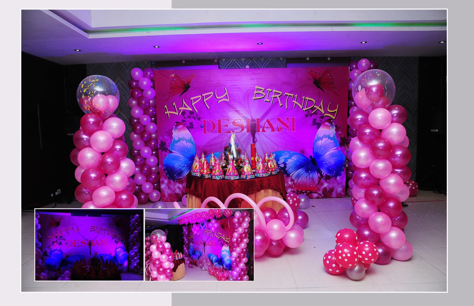 Butterfly theme banner birthday party balloon decorators Bangalore
