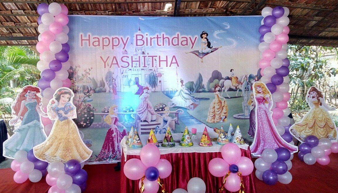 Princess theme banner Birthday party balloon decorators Bangalore