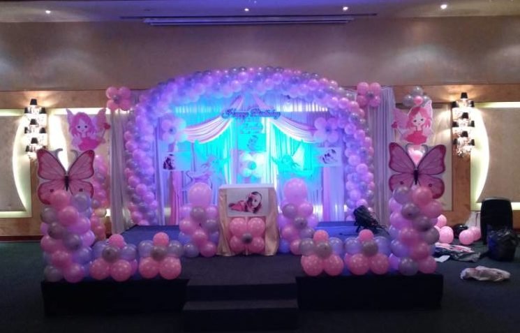 Grand fairy theme birthday party balloon decorators Bangalore