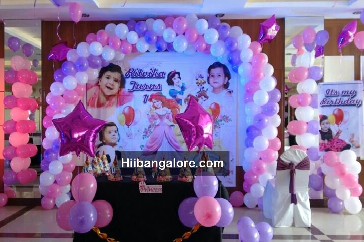 Princess theme banner birthday party balloon decorators Bangalore