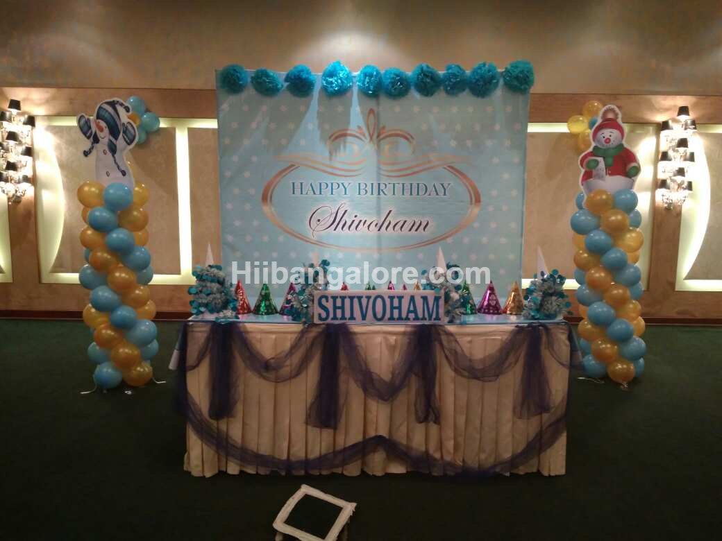 Winter theme banner birthday party balloon decorators Bangalore