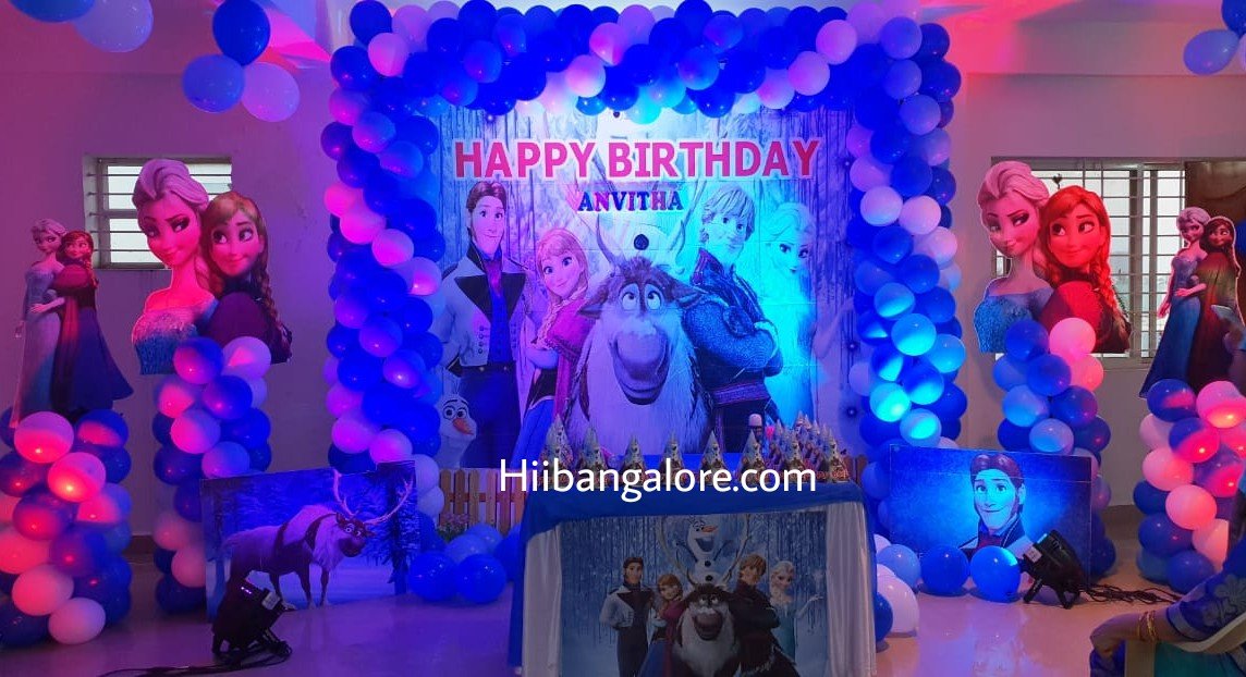 Frozen theme banner birthday party balloon decorators Bangalore