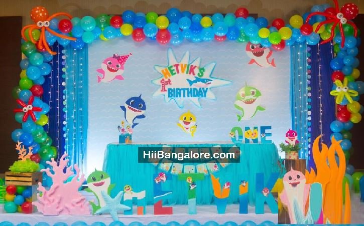 Baby shark theme birthday party balloon decorators Bangalore