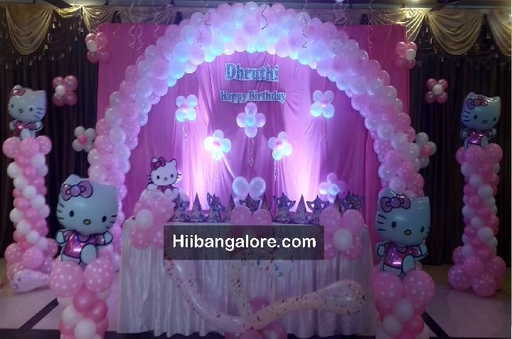 Hello kitty theme birthday party balloon decorators Bangalore