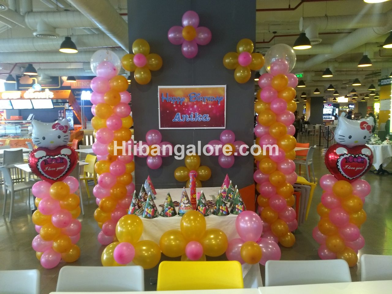 Hello kitty theme birthday party balloon decorators Bangalore