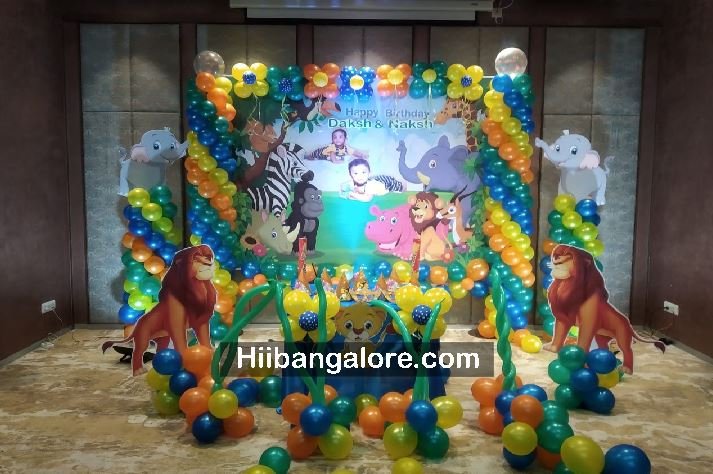 Jungle theme banner birthday party balloon decorators Bangalore