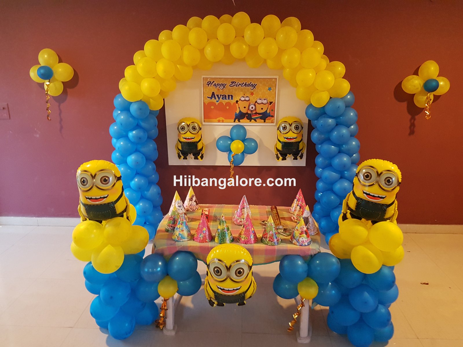 Minion theme birthday party balloon decorators Bangalore