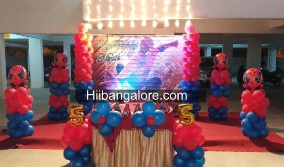 Spiderman theme banner birthday party balloon decorators Bangalore