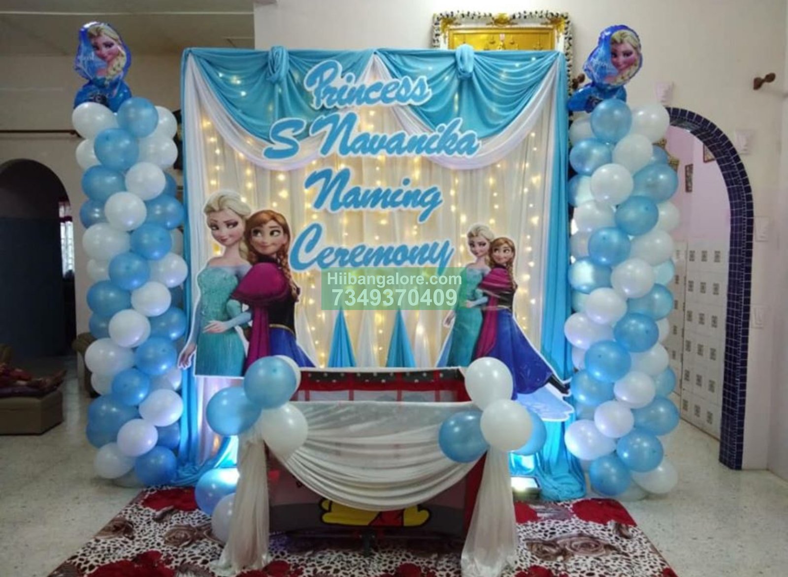 Frozen theme naming ceremony decoration at home Bangalore