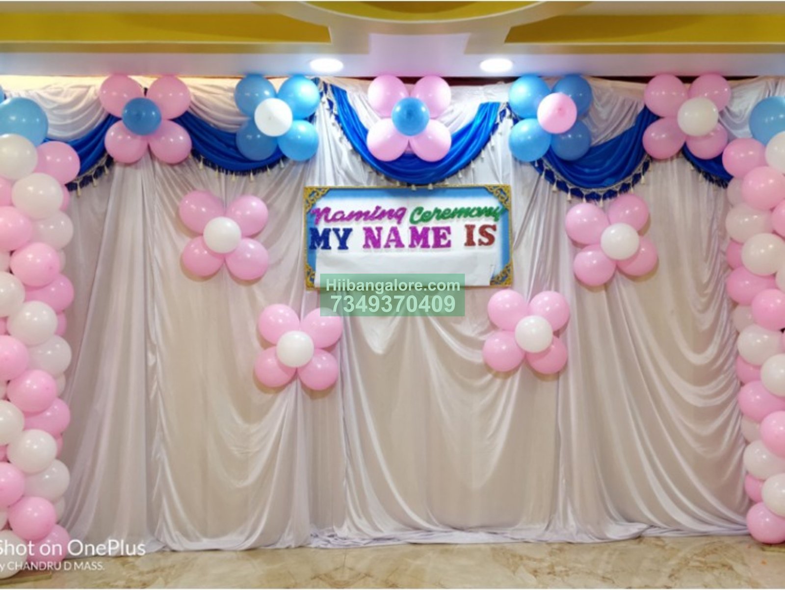 Simple balloon backdrop naming ceremony decoration Bangalore