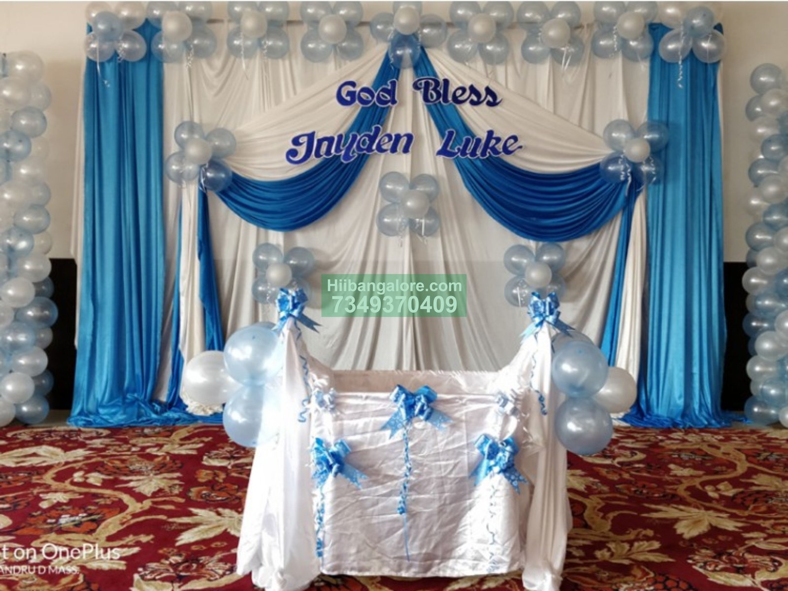 Simple sky blue naming ceremony decoration Bangalore