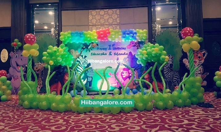 3D Jungle themed birthday party decorators Bangalore