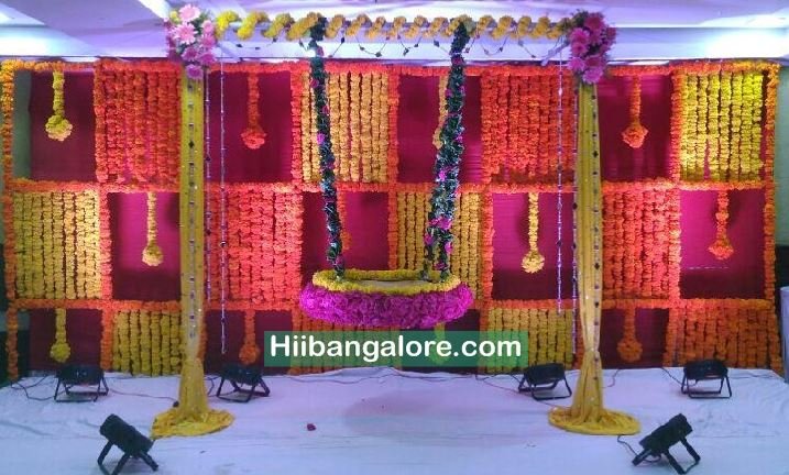 Marigold flower namakarana decoration Bangalore