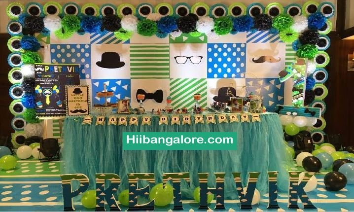 Premium little man theme birthday party balloon decorators Bangalore