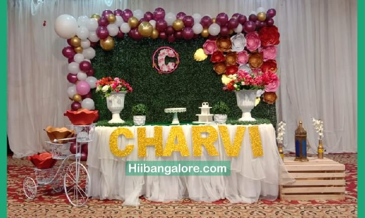 Grass backdrop craft work birthday party decorators Bangalore