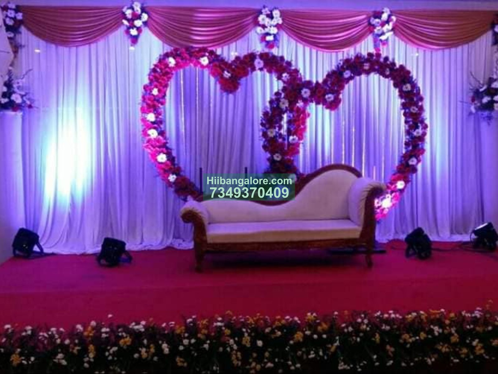Double heart shape engagement flower decoration Bangalore
