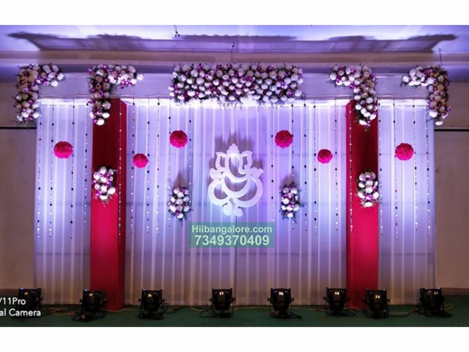 Red and white ganesha theme engagement decoration Bangalore