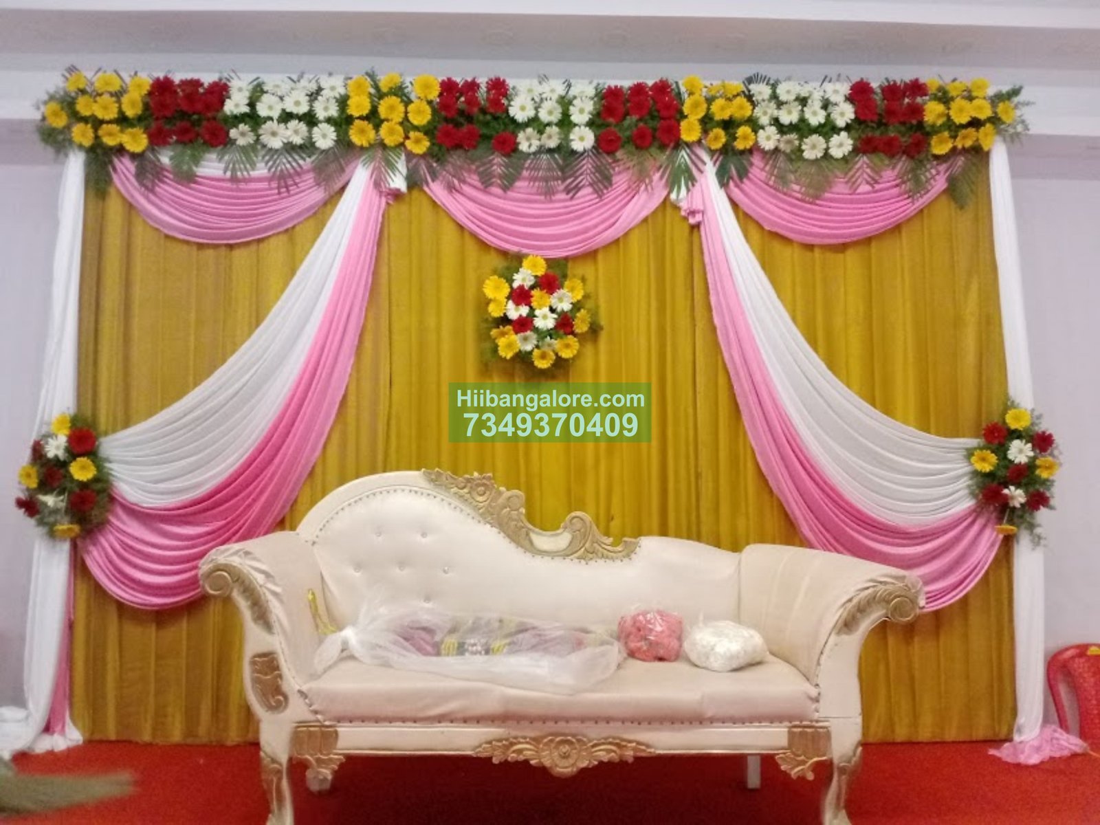 Simple home engagement flower decoration Bangalore