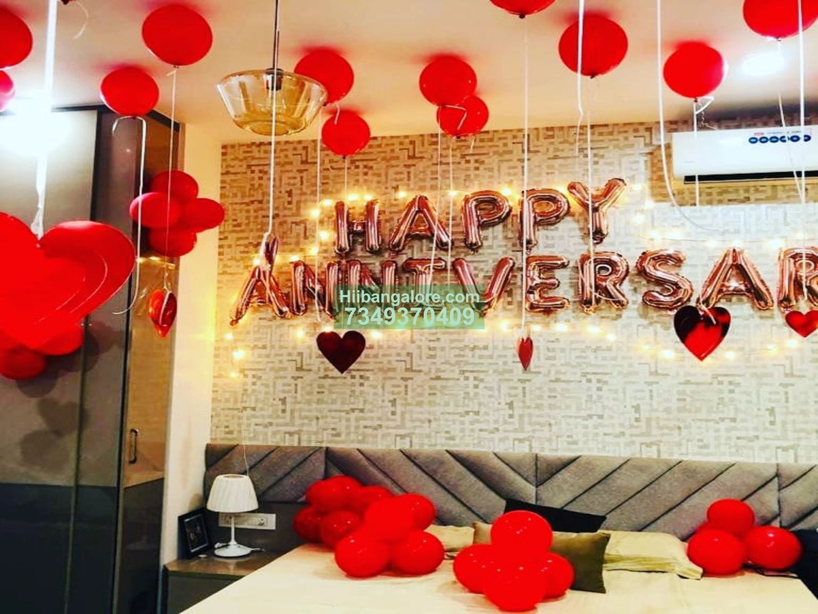 anniversary decoration at home with red balloons Bangalore