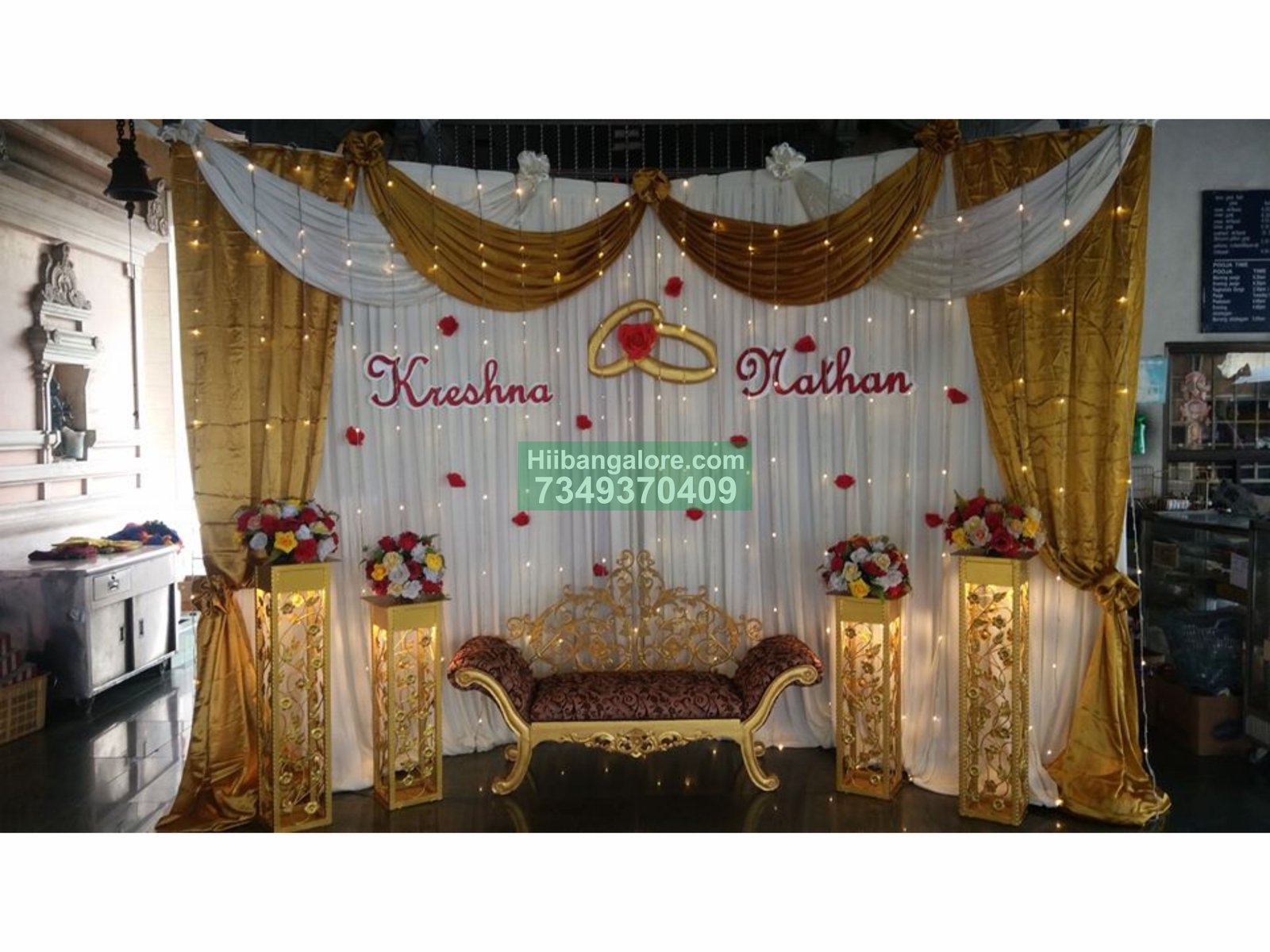 elegant golden backdrop engagement decoration Bangalore