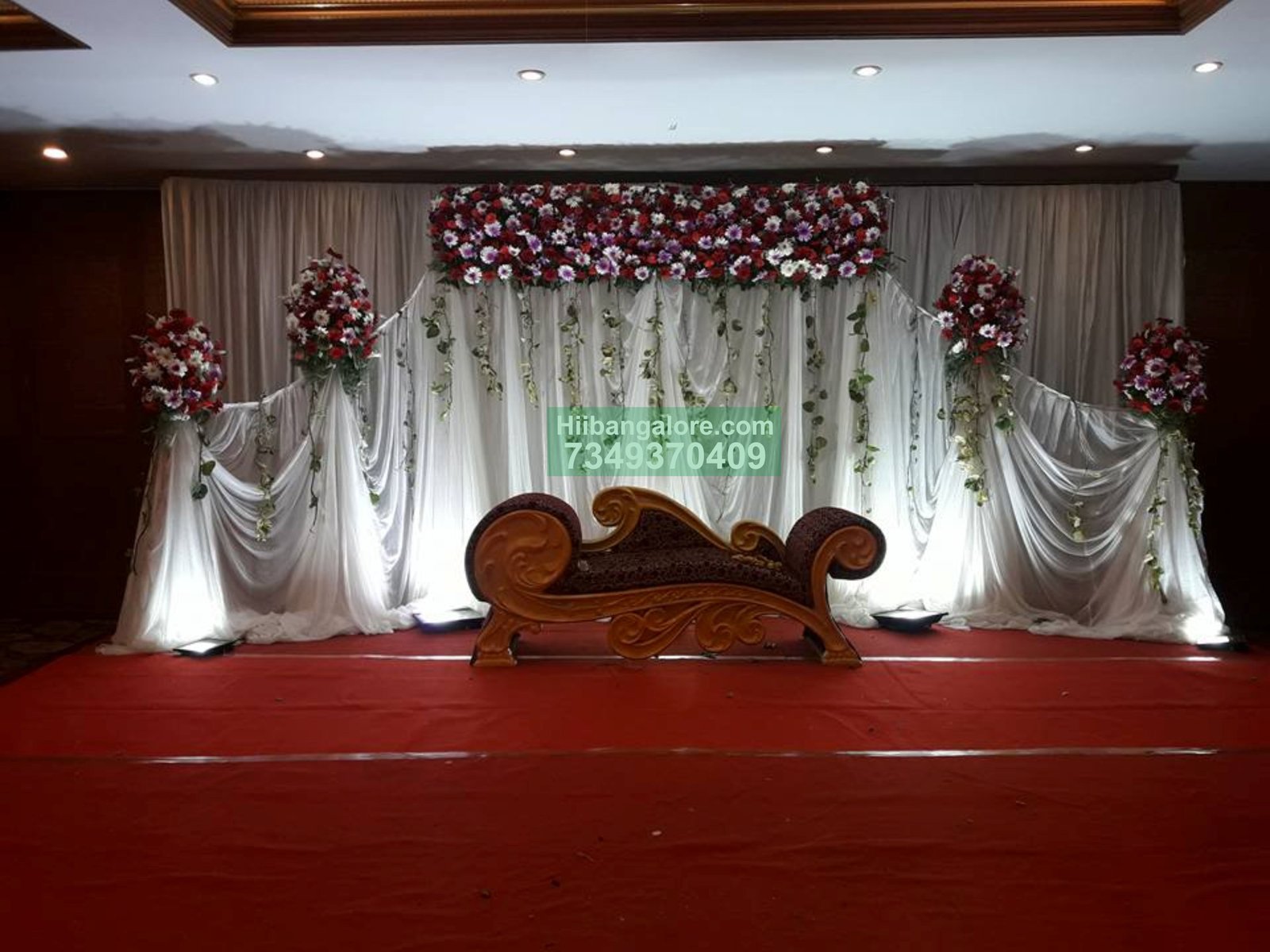 elegant white backdrop engagement decoration Bangalore