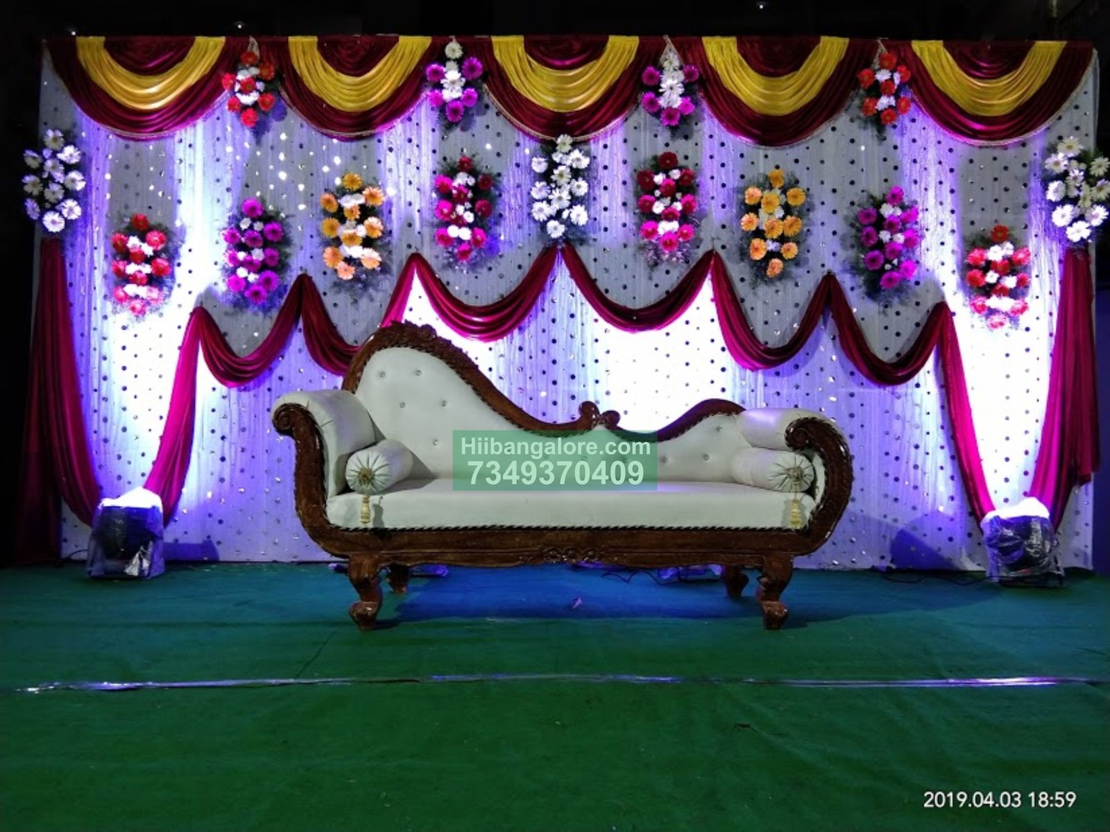 grand mirror backdrop engagement flower decoration Bangalore