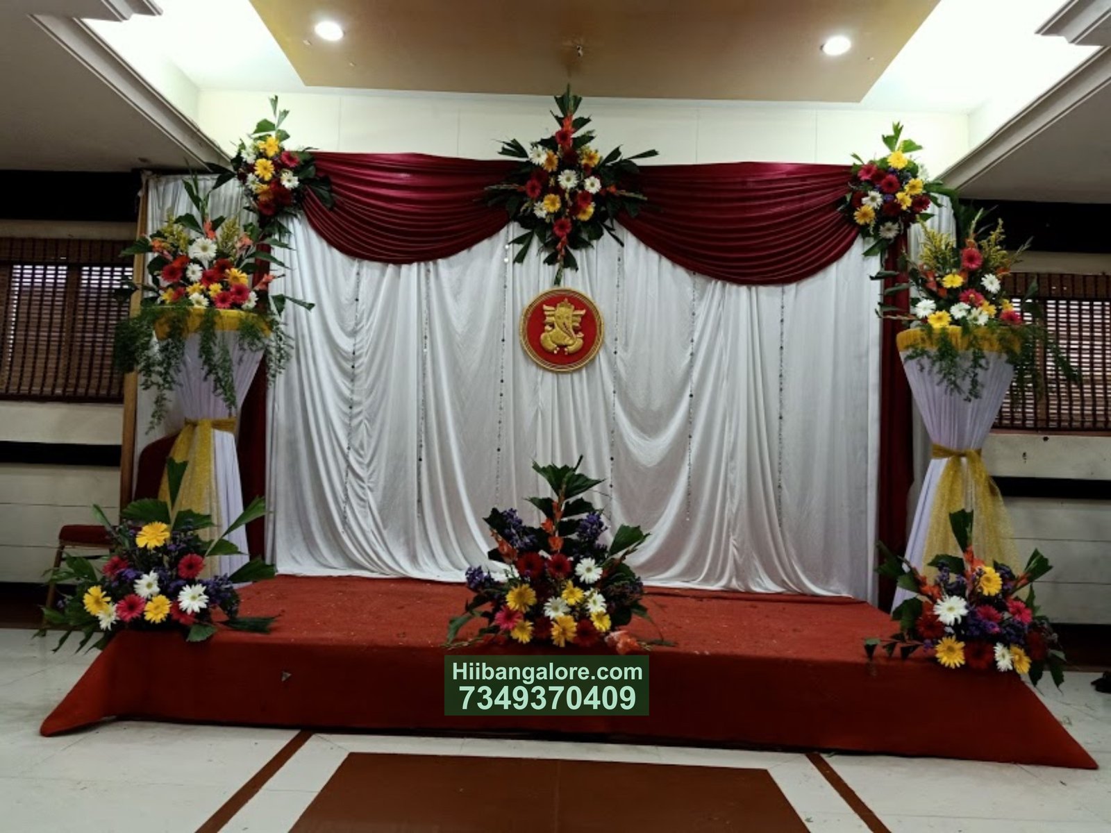maroon drape work engagement decoration Bangalore