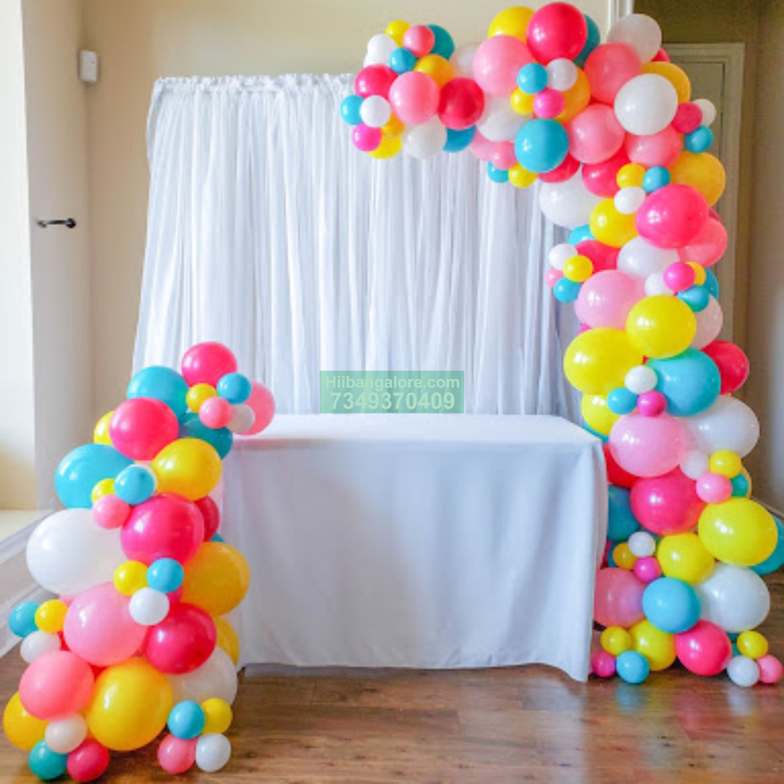 multi color organic balloon decoration at home Bangalore