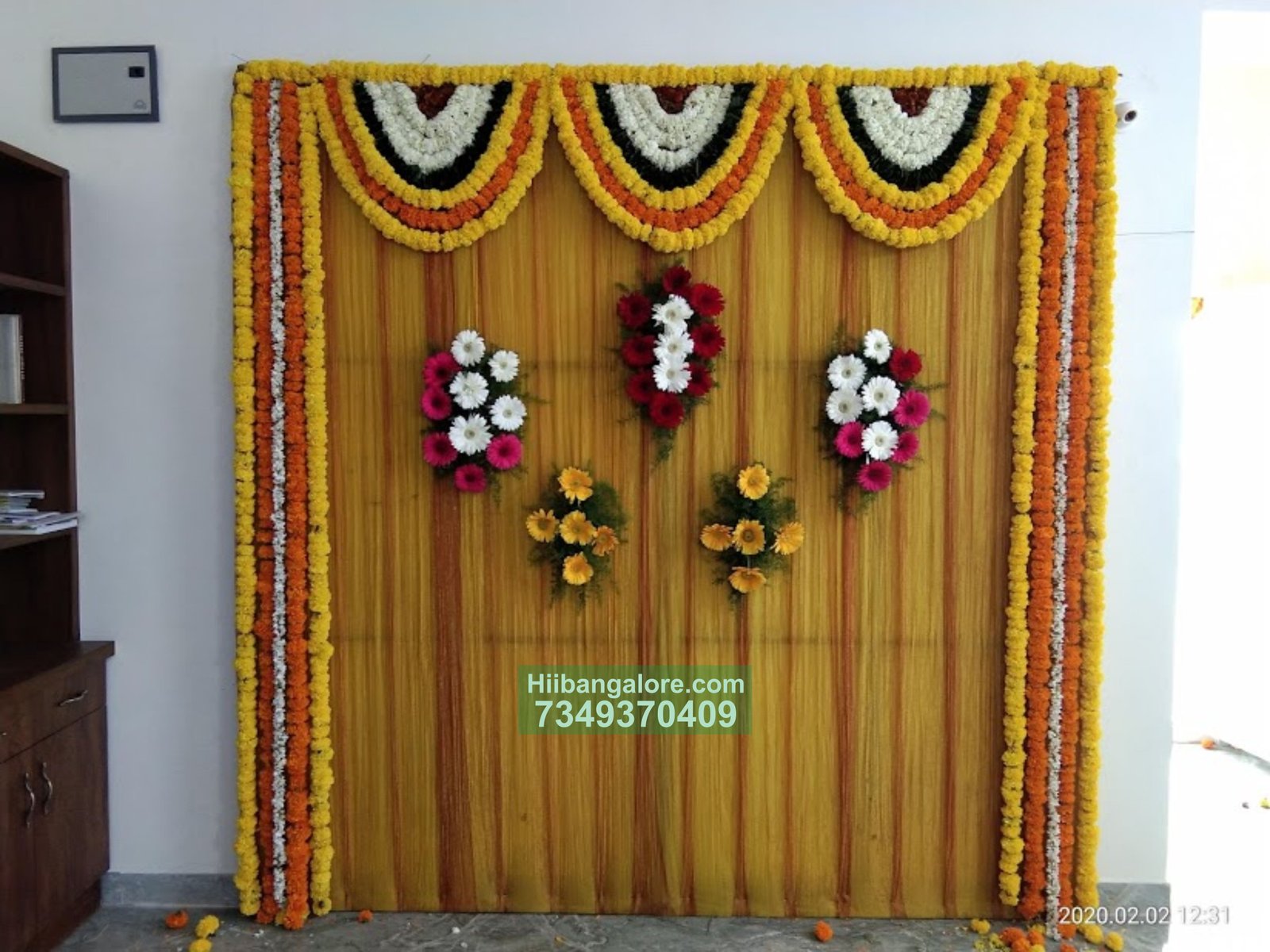 simple home engagement ceremony flower decoration Bangalore