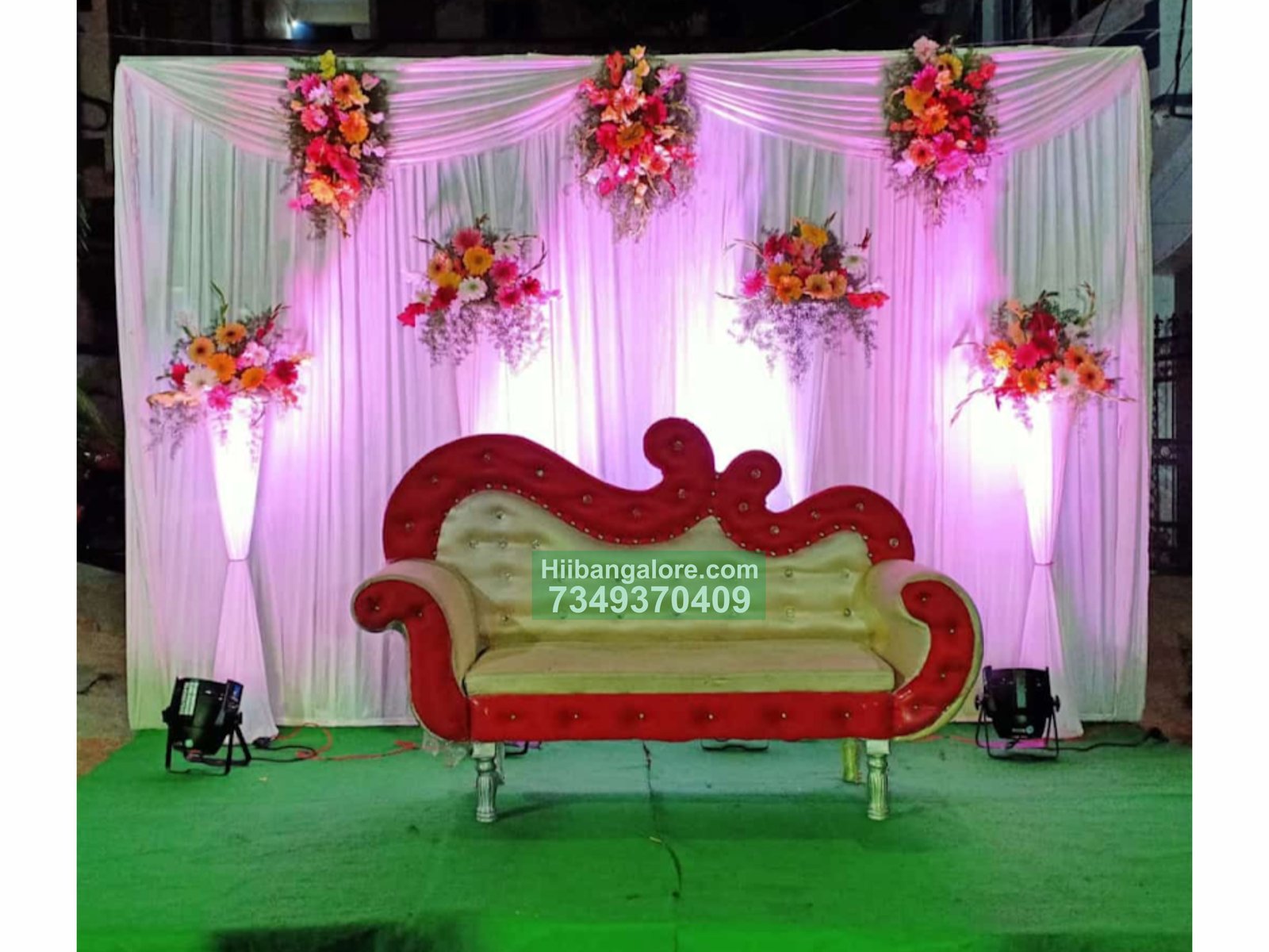 simple white backdrop engagement flower decoration Bangalore