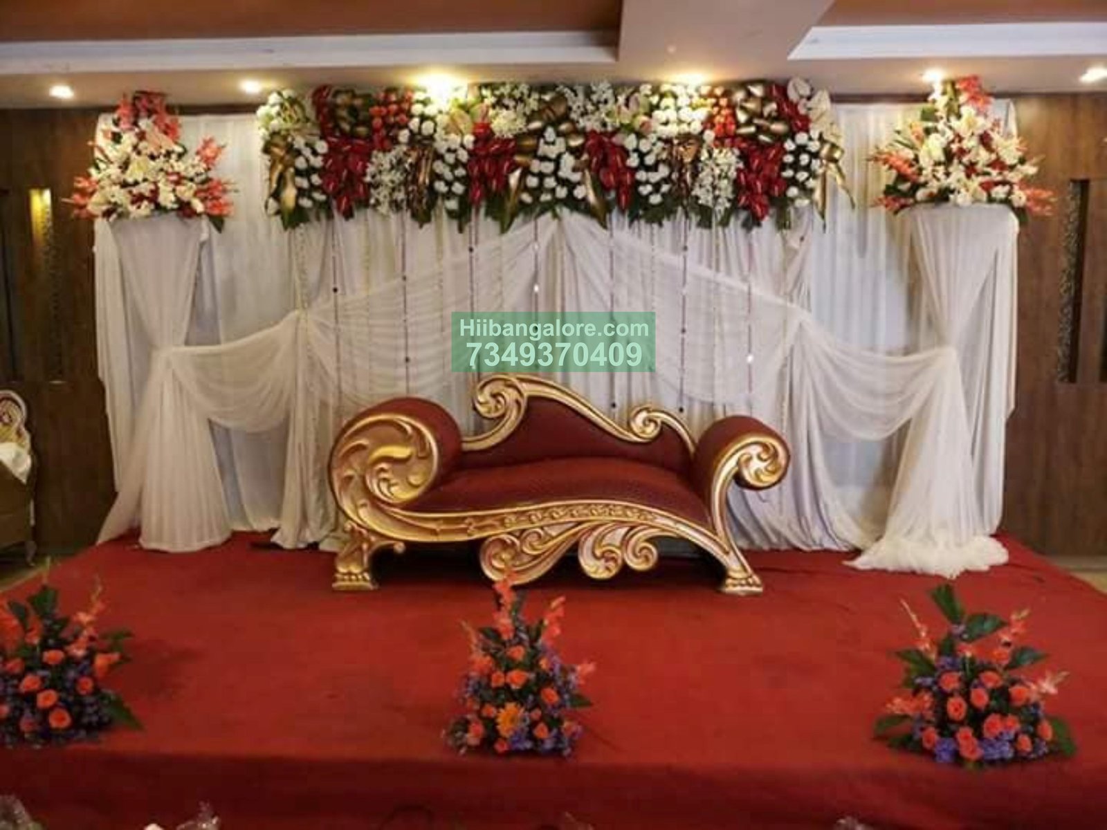 white backdrop floral engagement decoration Bangalore