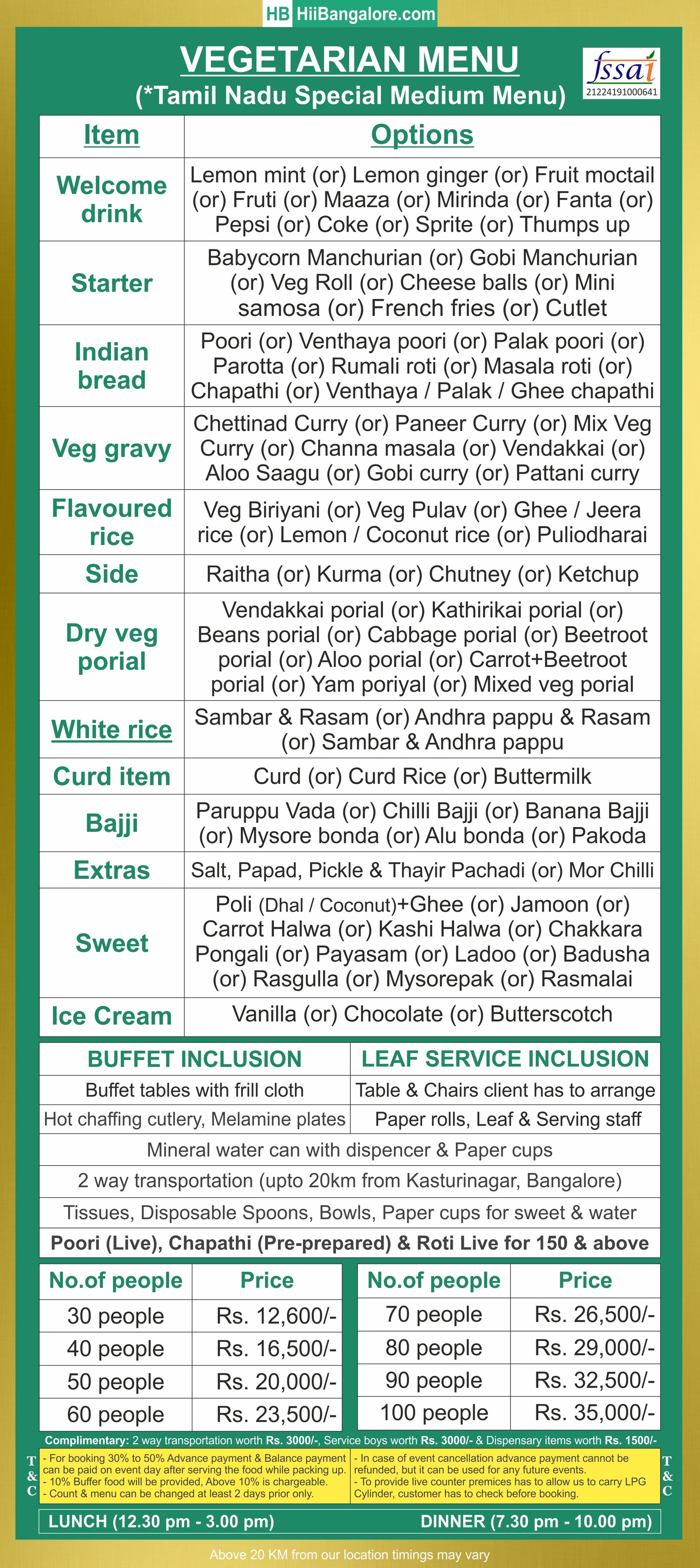 Medium tamil nadu style catering services in Bangalore