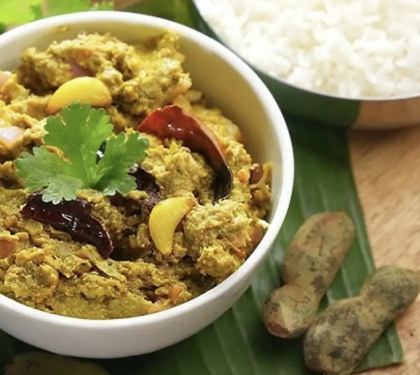 Traditional Andhra chintakaya pachadi served with meals