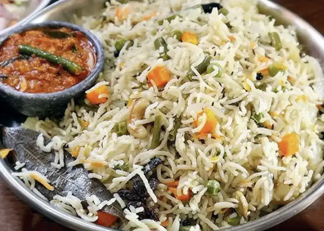 Andhra style veg pulav prepared for catering services in Bangalore