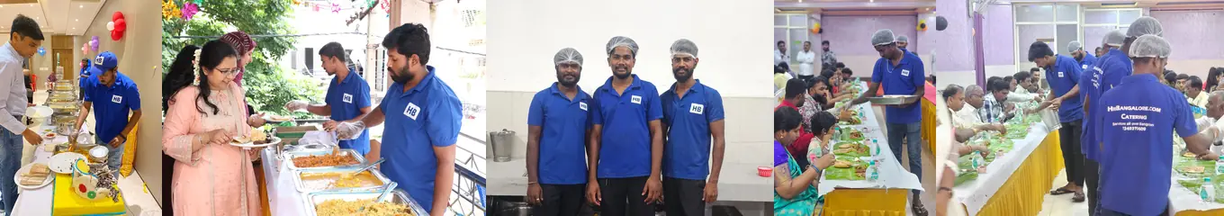 House warming catering services in Bangalore with professional serving team, traditional meals and buffet setup