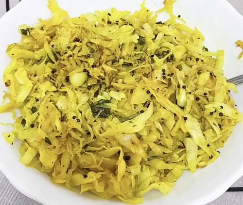 Andhra style cabbage vepudu served in veg catering services in Bangalore
