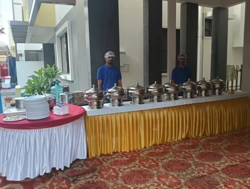 Traditional Andhra style buffet meal catering setup with live food service in Bangalore
