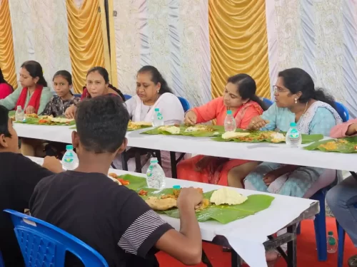 Banana leaf service setup for housewarming ceremony in Bangalore