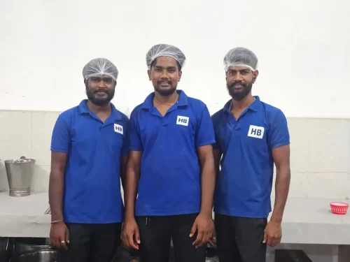 Pure vegetarian Andhra cooks preparing food in hygienic catering kitchen